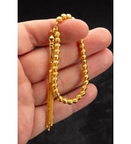Sertifikalı 22K Altın Kaplama Minik Boy Gümüş Tespih 4.5x5mm 12 gr Küre Kesim (Sarı)