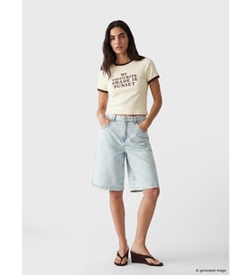 LCW Jeans İndigo Yüksek Bel Bermuda Fit Kadın Jean Şortolon