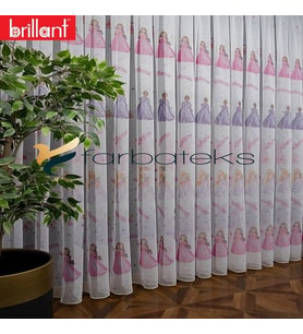 2Kat Pileli Brillant Princess Prenses Desenli Model Renkli Rengarenk Kız Çocuk Odası Tül Perde (Model 1)