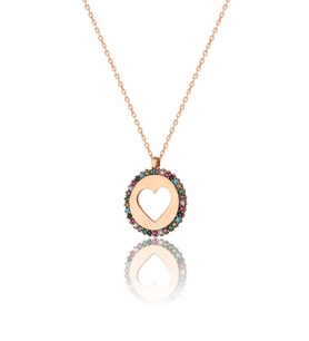 Gümüş Zirkon Taşlı Rose Kalp Modeli Kolye