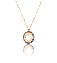 Gümüş Zirkon Taşlı Rose Kalp Modeli Kolye