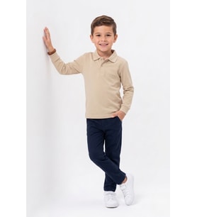 Unisex Çocuk Uzun Kollu Polo Yaka Lakost Okul Tişörtü