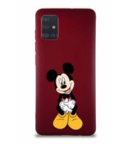 Samsung Galaxy A51 Soft Premier Kapak Mickey Mouse-A Tasarımlı Silikon Kılıf - Mürdüm (Şeffaf)