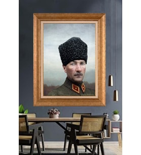 Altın Varaklı Çerçeveli Paspartulu Atatürk Tablo nh479 (Gold)