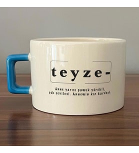 Teyze Baskılı Mavi Kulplu C Fincan