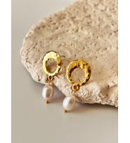 14K Altın Kaplama Damla İncili Tasarım Küpe (Gold)