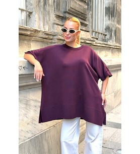 Mürdüm Oversize Triko Bluz