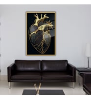 Metal Çerçeveli Cam Kardiyoloji Poliklinik Tablosu Siyah Gold Kalp (Gold)