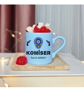 Komiser Tasarımlı Kişiye Özel Mavi Türk Kahvesi Fincan
