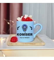 Komiser Tasarımlı Kişiye Özel Mavi Türk Kahvesi Fincan