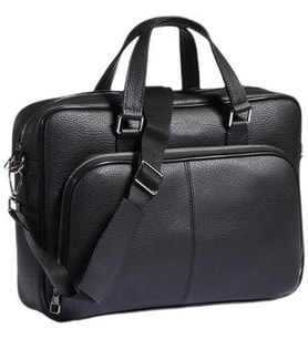 Unisex 15.6 Siyah Deri Laptop Bölmeli Evrak Çantası 