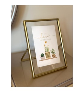 Gold Metal Çerçeve Ayaklı Çift Camlı Fotoğraf Çerçevesi Masa Duvar Fotoğraf Çerçevesi 15,1 x 20,1 cm