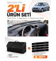 OPEL CORSA C (2001-2011) Uyumlu Torpido Örtüsü + Deri Bagaj Çantası + Sticker Seti - Siyah