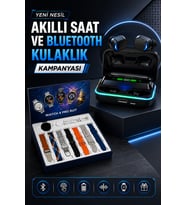 Powerbank Bluetooth Kulaklık Ve Akıllı Saat 7 Kordonlu Metal Kordon Plastik Kordon
