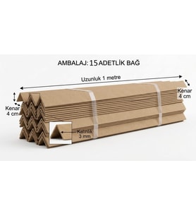 Kraft Karton Palet Koli Köşebent - Koli Kenar Köşe Koruyucu - 1 Metre x 4 Cm x 3 mm - 15 Adet