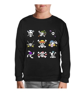 One Piece - Character Flags Siyah Çocuk Sweatshirt