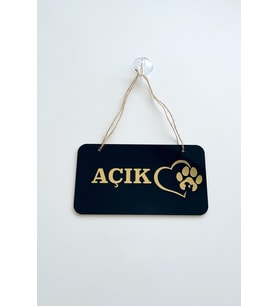 Pet Shoplar İçin Gold Tasarımlı Pleksi Kapı Tabelası (Açık/Kapalı)
