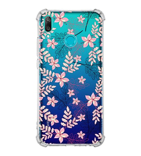 Huawei Y9 2019  Köşe Korumalı Antişok Kapak Floral Kırmızı Tasarımlı Şeffaf  Kılıf