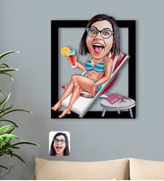 BK Gift Kişiye Özel Tatilci Kadın Karikatürlü 3D Ahşap Tablo-2