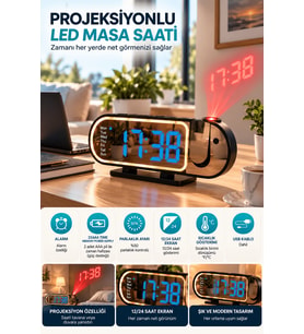 Şık Tasarımlı LED Masa Saati Dijital Ekran Alarm 12 24 Saat ve Sıcaklık Göstergeli
