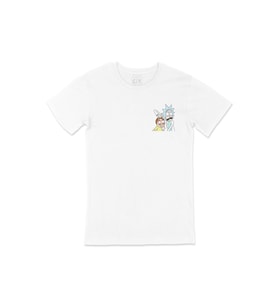 Rick And Morty Tasarımlı Cep Logo Tasarımlı Beyaz Tişört