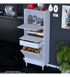 Eliusta Defne 60 cm Çok Amaçlı Mutfak Bakliyat Kiler Banyo Dolabı Kahve Köşesi Sepetli Dolap 60x163x32 cm