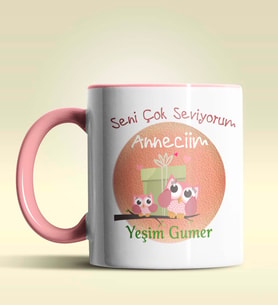 Kişiye Özel Seviyorum Anneciğim 3 Tasarımlı Pembe Kupa Bardak (Pembe)