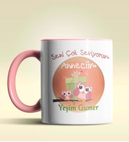 Kişiye Özel Seviyorum Anneciğim 3 Tasarımlı Pembe Kupa Bardak (Pembe)
