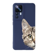 Xiaomi Mi 12T Uyumlu Lansman Kılıf Catface Tasarımlı İçi Kadife Kapak-Lacivert (Şeffaf)