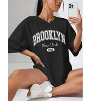 Kadın Brooklyn New York Baskılı Oversize Tshirt