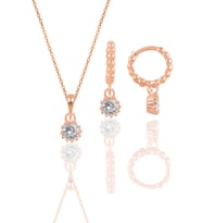 Gümüş rose zirkon taşlı kolye ve küpe ikili set
