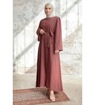 Lena İşleme Detaylı Abaya - Gül Kurusu