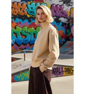 Kadın Dik Yaka Düşük Kol Fermuar Detaylı Polar Sweatshirt Fonksiyonel Dayanıklı Kaliteli Şık