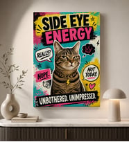 BK Gift Side Eye Energy Yazılı Zincir Kolyeli Tekir Kedi Pop Art Renkli Kanvas Duvar Tablosu 50x70 cm