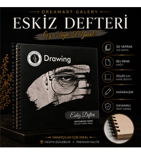 Dreamart Galery Eskiz Defteri 20X20 cm 50 Yaprak Bej Kağıt Spiralli Sert Kapak Karakalem Çizim Defteri