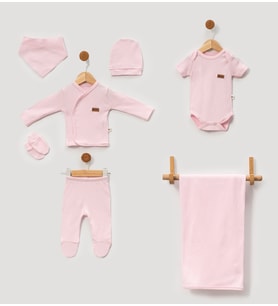 0-3 AY BEBEKLERE ÇITÇITLI BODY Lİ  7 PARÇALI  ZIBIN TAKIMI (Pembe)