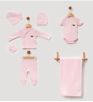 0-3 AY BEBEKLERE ÇITÇITLI BODY Lİ  7 PARÇALI  ZIBIN TAKIMI (Pembe)