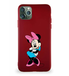 Apple iPhone 11 Pro Max Soft Premier Kapak Minnie Mouse-D Tasarımlı Silikon Kılıf - Mürdüm (Şeffaf)