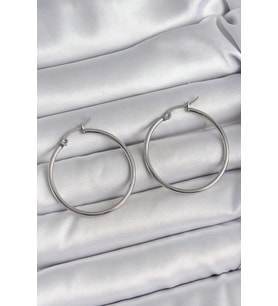 316 Çelik Gümüş Renk 33 mm Halka Model Kadın Küpe