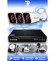 PICAM 3 Kameralı Kare 3 Dış Kamera Set 500 GB HDD Full HD Gece Görüşlü Güvenlik Kamerası Sistemi