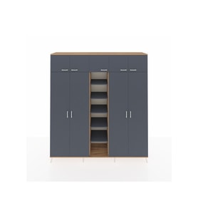 Hyperion Dolap 12 Raflı 9 Kapaklı 2 Askılı 220x44x243 Çam-Antrasit/Antrasit
