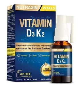 Nutraxin Vitals D3k2 30 Ml - 1000 Iu D3 Vitamini, 25 Mcg K2 Vitamini