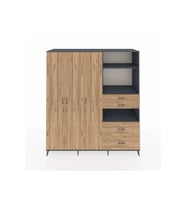 Kronos Dolap 12 Raflı 4 Çekmeceli Tek Askılı 220x59x243 Antrasit-Çam/Çam
