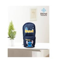 Stitch Baskılı Kalem Çantası Lacivert Geniş Hazneli Çok Bölmeli Kalem Kutu