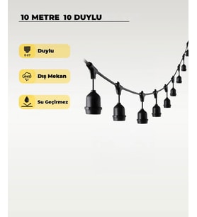 10 Metre 10 Duy E27 Dış Mekan LED Zincir Aydınlatma – Bahçe, Kafe ve Organizasyon Işık Seti (Ampulsü