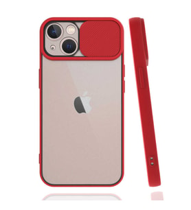iPhone 13 Mini Kılıf Lensi Sürgülü Kamera Koruyucu Kılıf (Kırmızı)