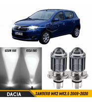 Dacia Sandero Mk2 Mk2.5 2009-2020 Mercekli Far Ampulü Led Xenon Beyaz Şimşek Etkili Led Uzun Kısa