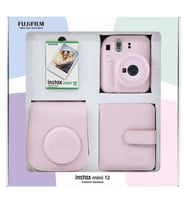Instax mini 12 Pembe Fotoğraf Makinesi 10'lu Film Kare Albüm ve Deri Kılıf Bundle Box