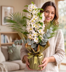 Premium Özel Tür Kokulu Dendrobium Orkide ve Egzotik Yeşillikler