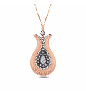 Lale Model Zirkon Taşlı Rose Bayan Gümüş Kolye Model 2